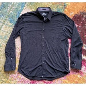 Butter Cloth Shirt Mens Large Black Button Up Icy Cotton Long Sleeve Performance